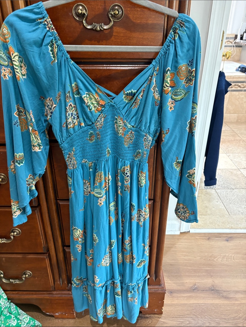 Angie Teal Floral Boho Dress